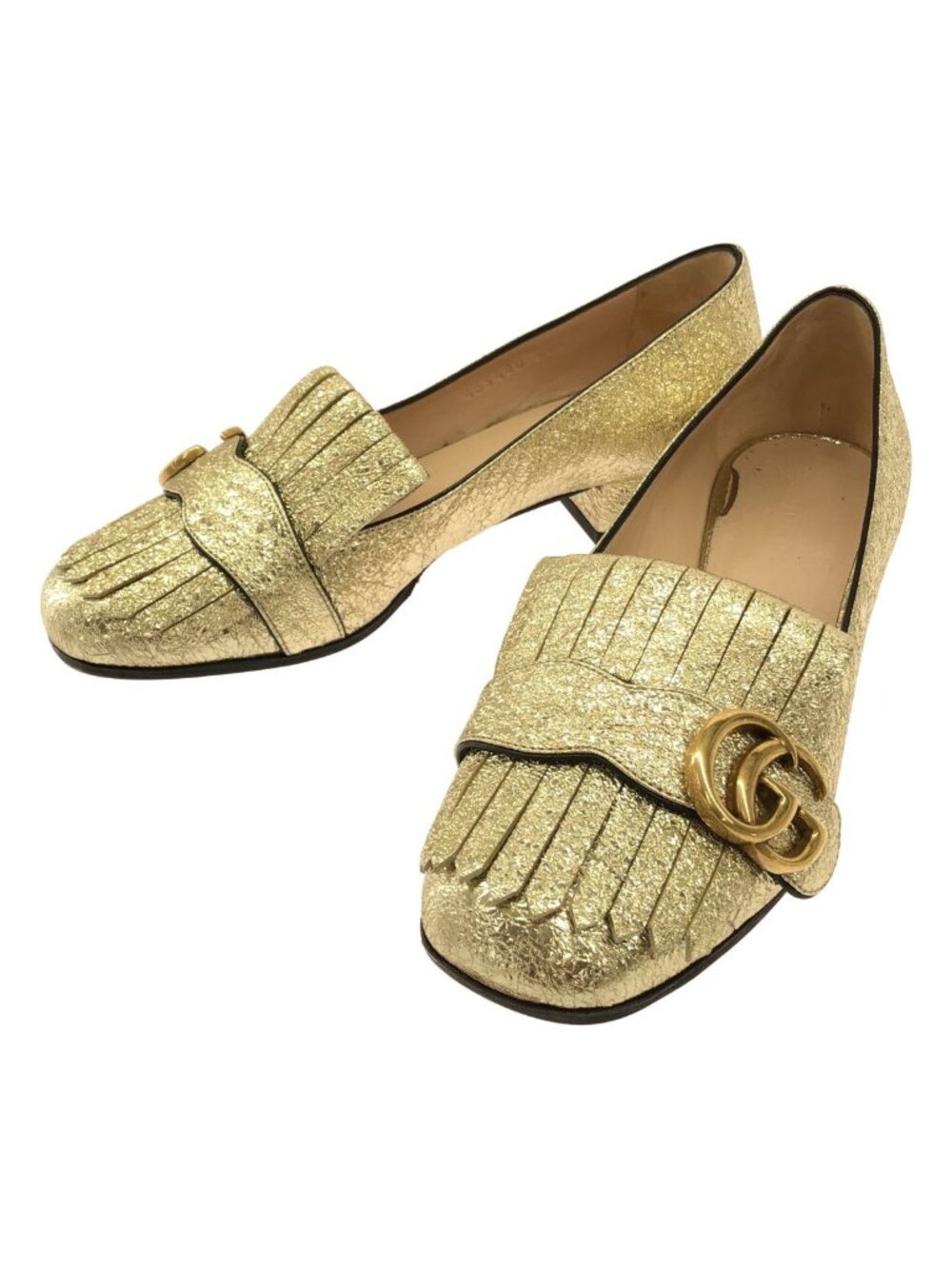 Gucci GG Marmont Metallic Tassel Pumps Gold Heels